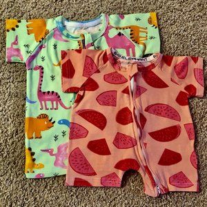 BIG ELEPHANT Summer Short-Sleeved Pajama Graphic Zipper Romper Coverall, 2-pk, 0
